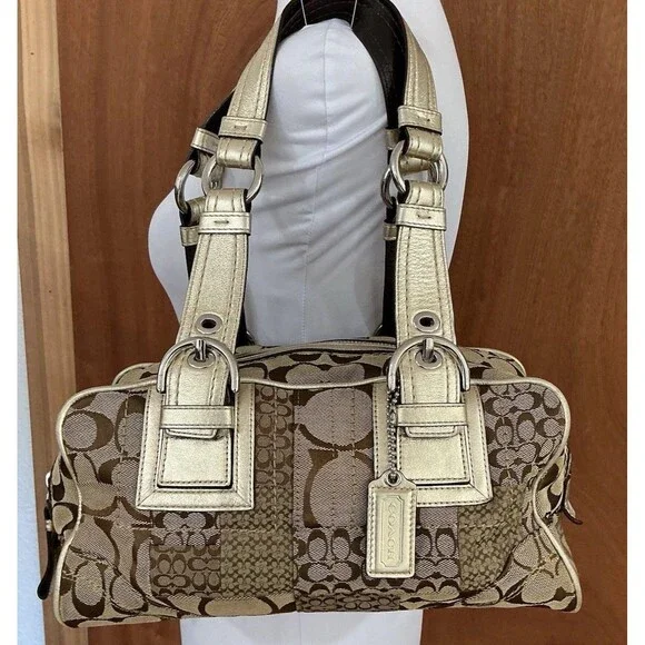 Coach Soho F12317 Signature Patchwork Satchel Vintage Y2K Jacquard C Logo Gold - Picture 4 of 16